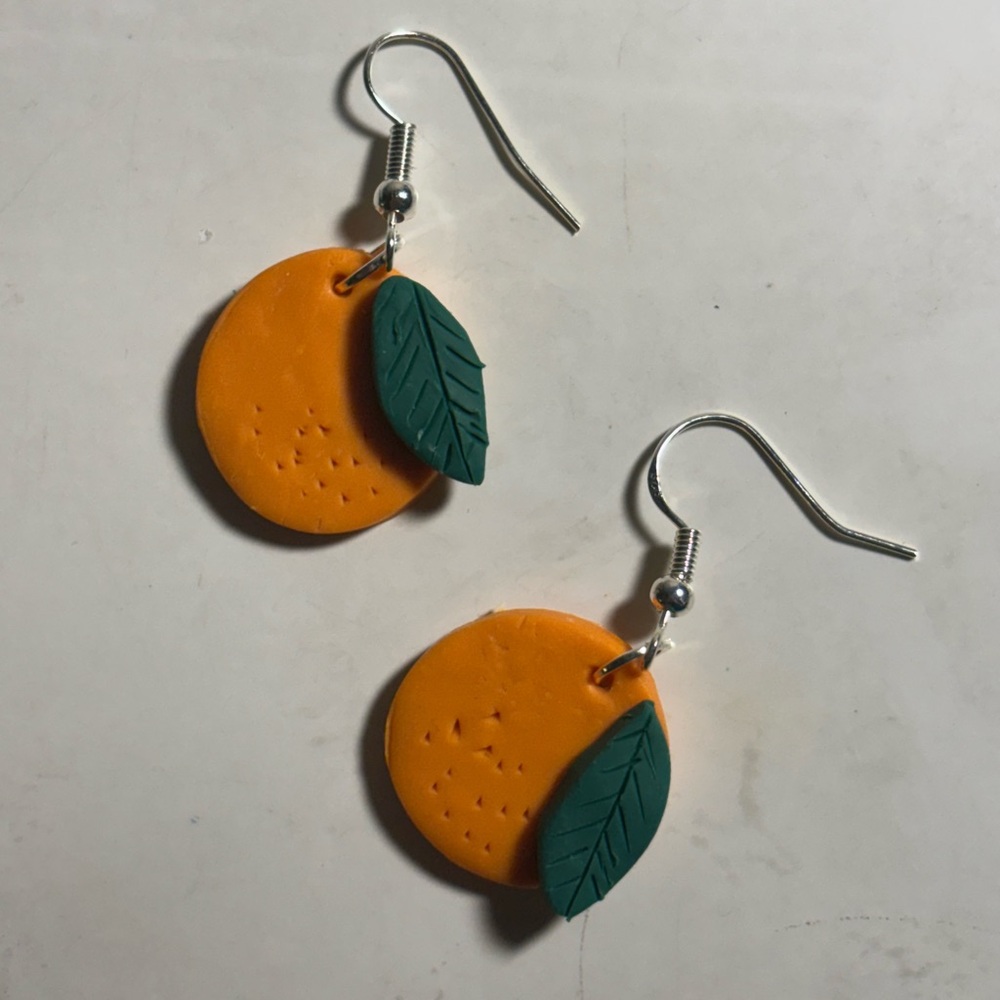 Orange and Green Leaf Earrings